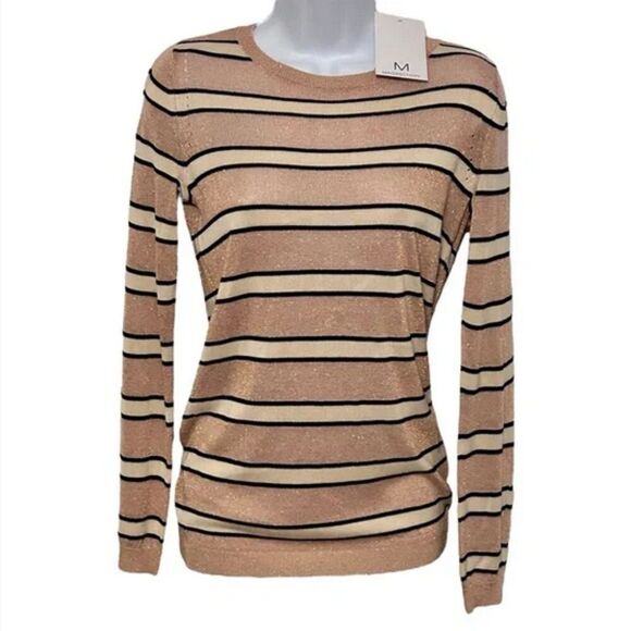 Magaschoni Metallic Striped Lightweight Long Sleeve Pullover Sweater (NWT) - Picture 1 of 7